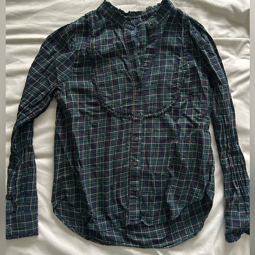GAP Navy and Green Plaid Button Down Shirt